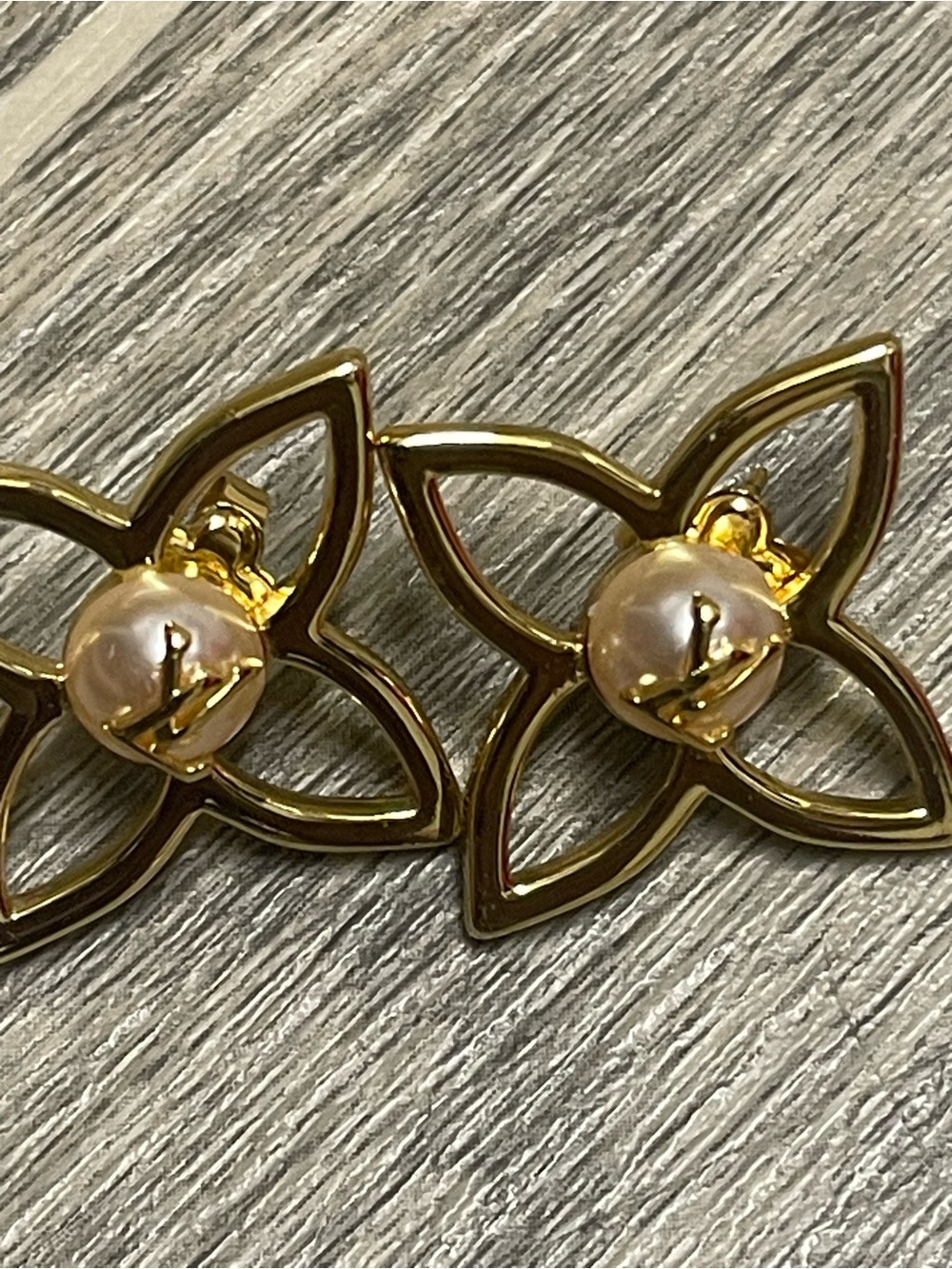 Gold Floral Pearl Accent Earrings -  Inspired